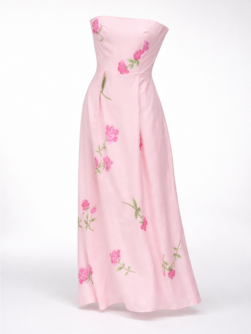 Strapless Pink Floral Maxi Dress